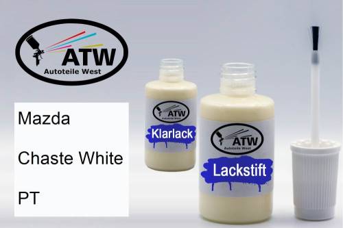 Mazda, Chaste White, PT: 20ml Lackstift + 20ml Klarlack - Set, von ATW Autoteile West.